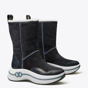 Tory Burch Gemini Link Leather Platform Shearling Boot Navy/Sirena ; Size 9